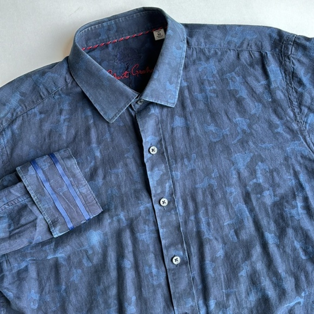Robert Graham‎ Blue Camo Flip Cuff Cotton Long Sleeve Shirt Men’s Size Medium